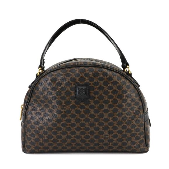 CELINE Macadam Hand Bag PVC Leather Black Brown Purse Vintage 90268685 - Picture 1 of 11